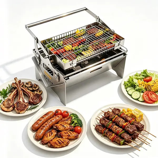 Flip Rotatable BBQ Grill｜Portable Foldable Stainless Steel｜Camping Picnic Outdoor Grill｜Manual 360° Rotation