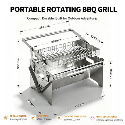 Flip Rotatable BBQ Grill｜Portable Foldable Stainless Steel｜Camping Picnic Outdoor Grill｜Manual 360° Rotation